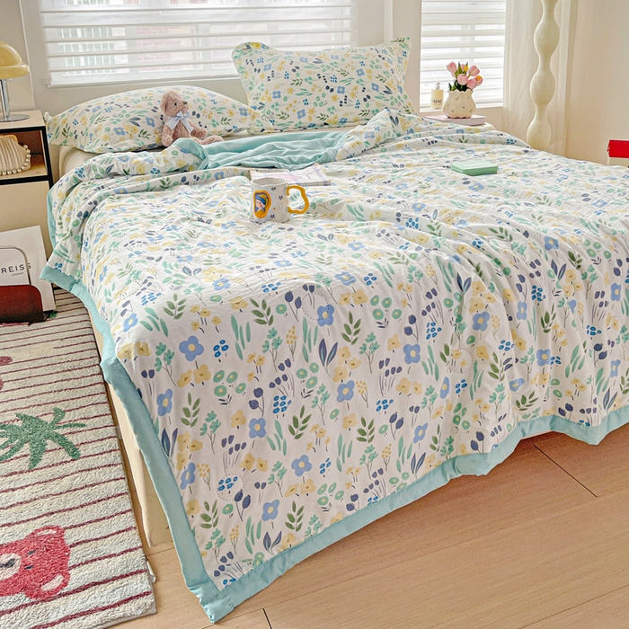 91家纺网 家纺一手货源 找家纺 富艺隆 2025新款水洗棉双层纱夏被 海岛清茶