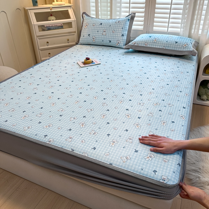 91家纺网 家纺一手货源 找家纺 迪乐妮 2025新款真冰藤印花床笠款凉席 baby熊