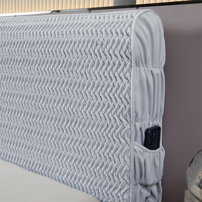 91家纺网 家纺一手货源 找家纺 情恒家纺 2025新款德芙绒工艺款全包床头罩 流光银