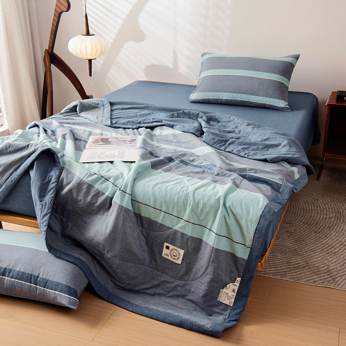 91家纺网 家纺一手货源 找家纺 鑫棉坊 2025新款全棉色织水洗棉A类棉花夏被可机洗空调被四件套床单枕套 曼达拉