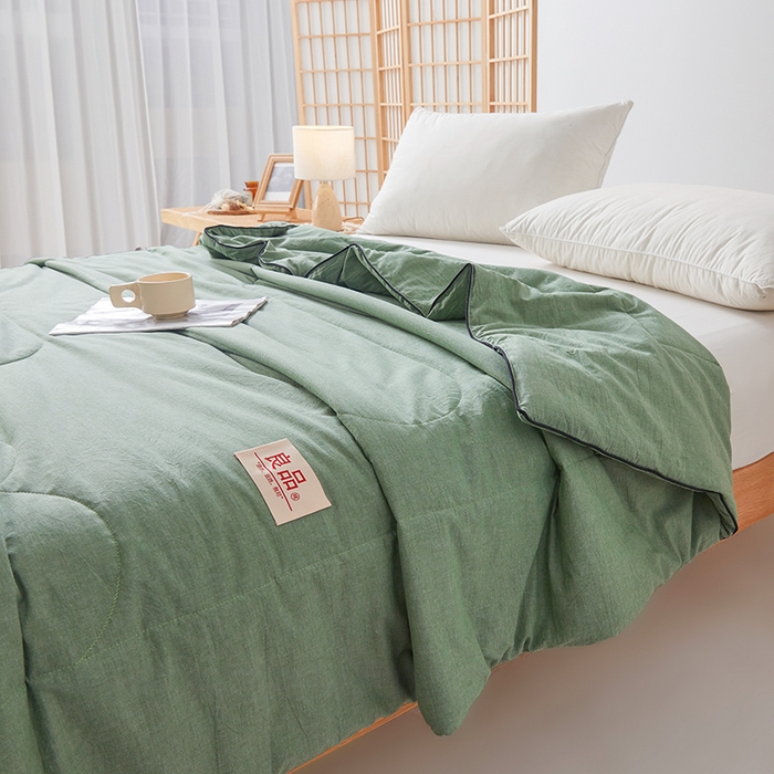 91家纺网 家纺一手货源 找家纺 熙宴家纺 2025新款纯色水洗棉新疆棉花夏被 青绿