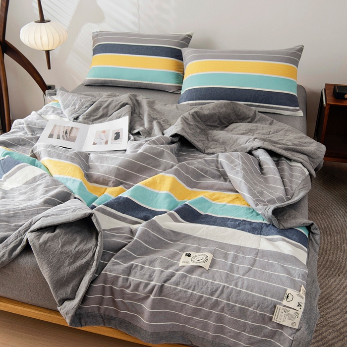 91家纺网 家纺一手货源 找家纺 鑫棉坊 2025新款全棉色织水洗棉A类棉花夏被可机洗空调被四件套床单枕套 洛克