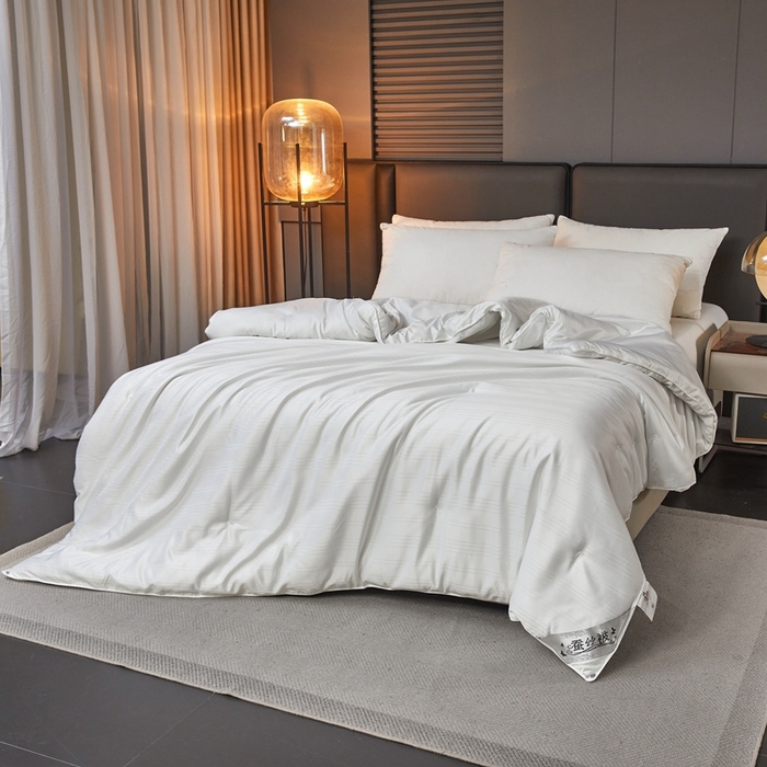 91家纺网 家纺一手货源 找家纺 金同成家纺 2025新款缎条蚕丝被春秋被子母被冬被子被芯 云朵白