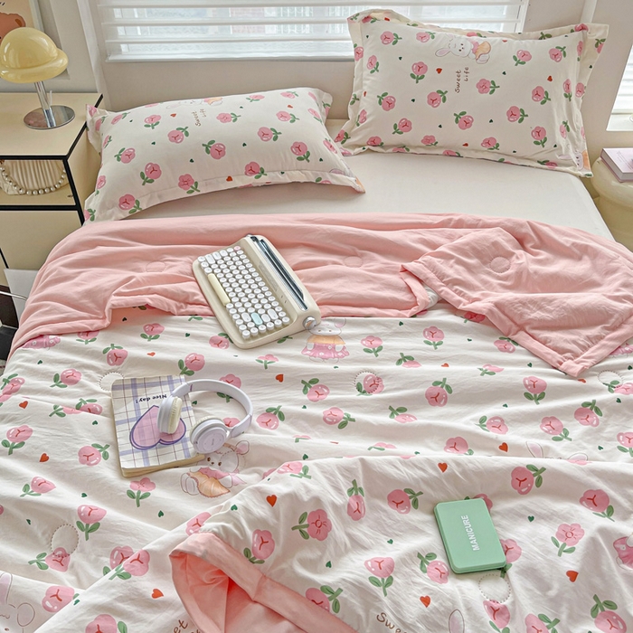 91家纺网 家纺一手货源 找家纺 富艺隆 2025新款水洗棉双层纱夏被 曼塔玫瑰