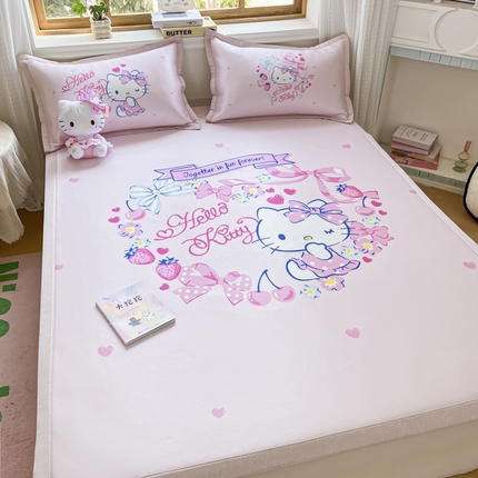 91家纺网 家纺一手货源 找家纺 博雅 2025新款三丽欧A类大版数码印花1200D冰丝凉席凉席席子 气球库洛米