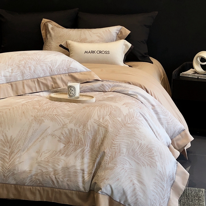 91家纺网 家纺一手货源 找家纺 佳汐蓝2025新款典雅诗意花卉全棉印花四件套券后不低于438/458元 烟火星辰-日落桔