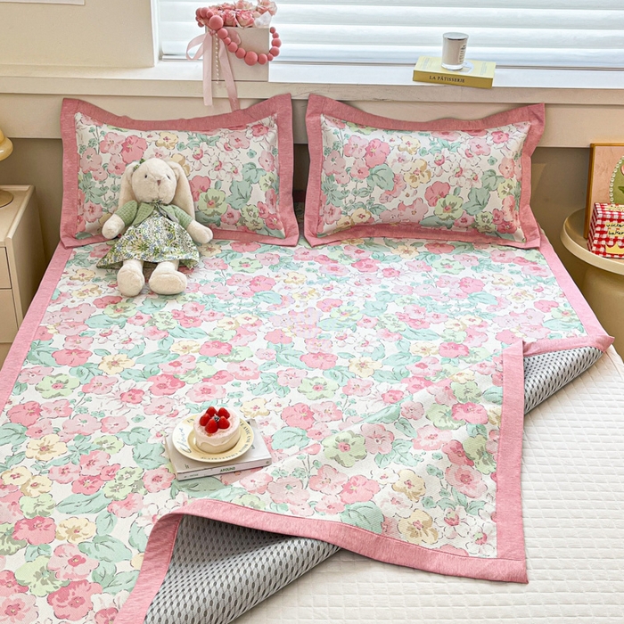 91家纺网 家纺一手货源 找家纺 迪乐妮 2025新款印花真冰藤冰凉席 繁花