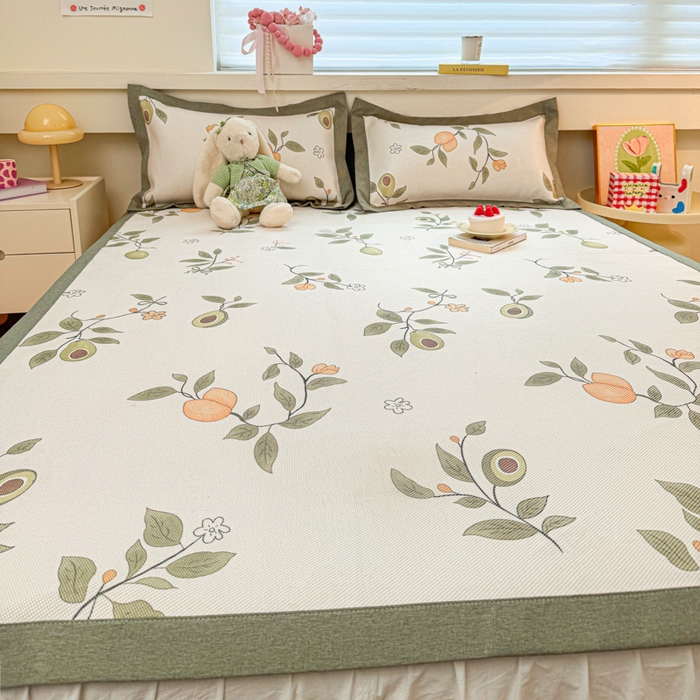 91家纺网 家纺一手货源 找家纺 迪乐妮 2025新款印花真冰藤冰凉席 牛油果