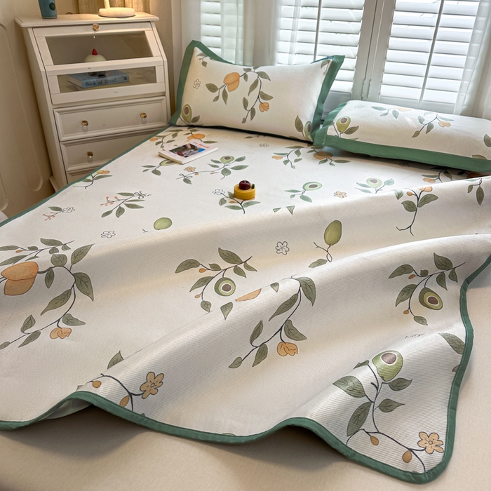 91家纺网 家纺一手货源 找家纺 迪乐妮 2025新款真冰藤印花床笠款凉席 牛油果