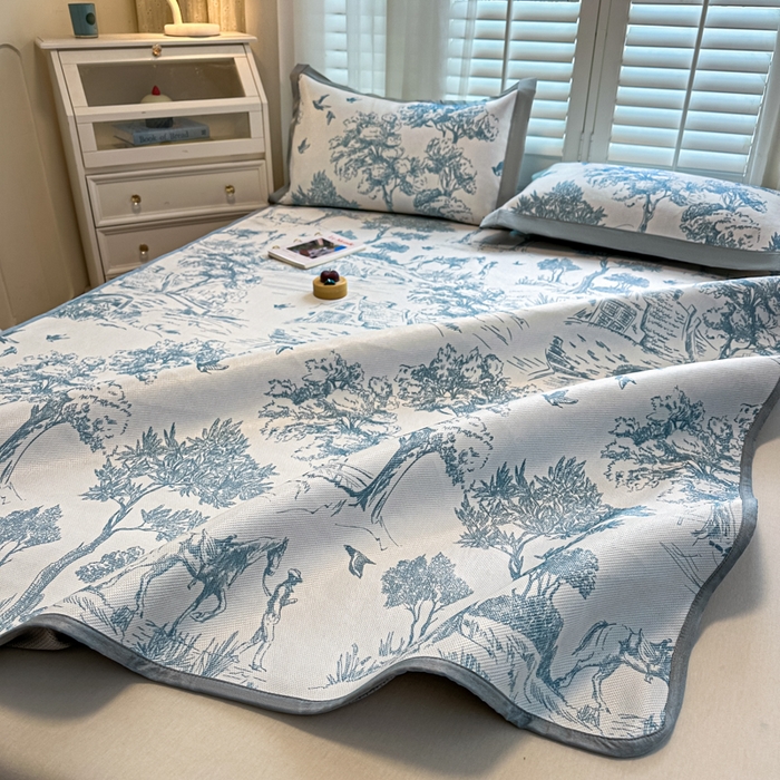 91家纺网 家纺一手货源 找家纺 （总）迪乐妮 2025新款真冰藤印花床笠款凉席