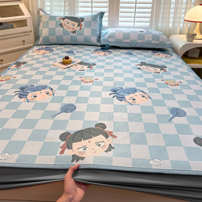 91家纺网 家纺一手货源 找家纺 迪乐妮 2025新款真冰藤印花床笠款凉席 吒儿