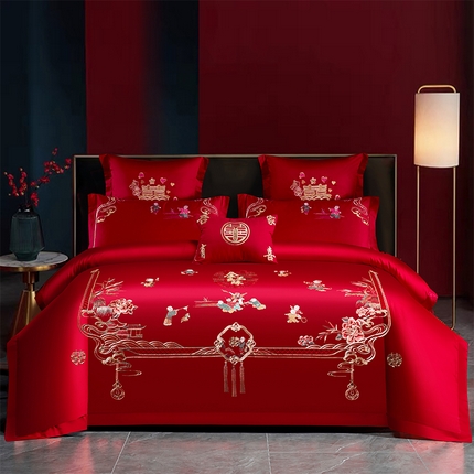 91家纺网 家纺一手货源 找家纺 （总）富之雅婚庆 2025新款全棉新中式刺绣婚庆四件套多件套【控价销售最低不低于288元】