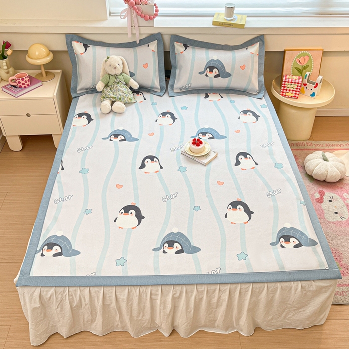 91家纺网 家纺一手货源 找家纺 迪乐妮 2025新款印花真冰藤冰凉席 小企鹅