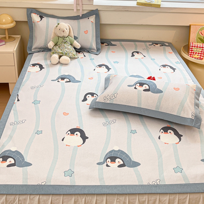 91家纺网 家纺一手货源 找家纺 迪乐妮 2025新款印花真冰藤冰凉席 小企鹅