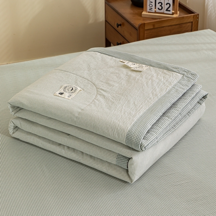 91家纺网 家纺一手货源 找家纺 鑫棉坊 2025新款全棉色织水洗棉A类棉花夏被可机洗空调被四件套床单枕套 浅绿谧意