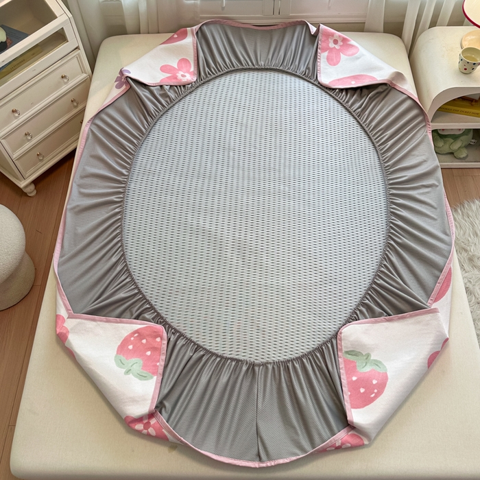 91家纺网 家纺一手货源 找家纺 迪乐妮 2025新款真冰藤印花床笠款凉席 甜心草莓