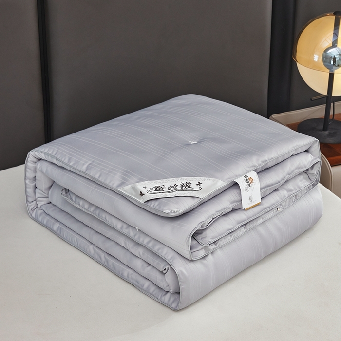 91家纺网 家纺一手货源 找家纺 金同成家纺 2025新款缎条蚕丝被春秋被子母被冬被子被芯 时尚灰