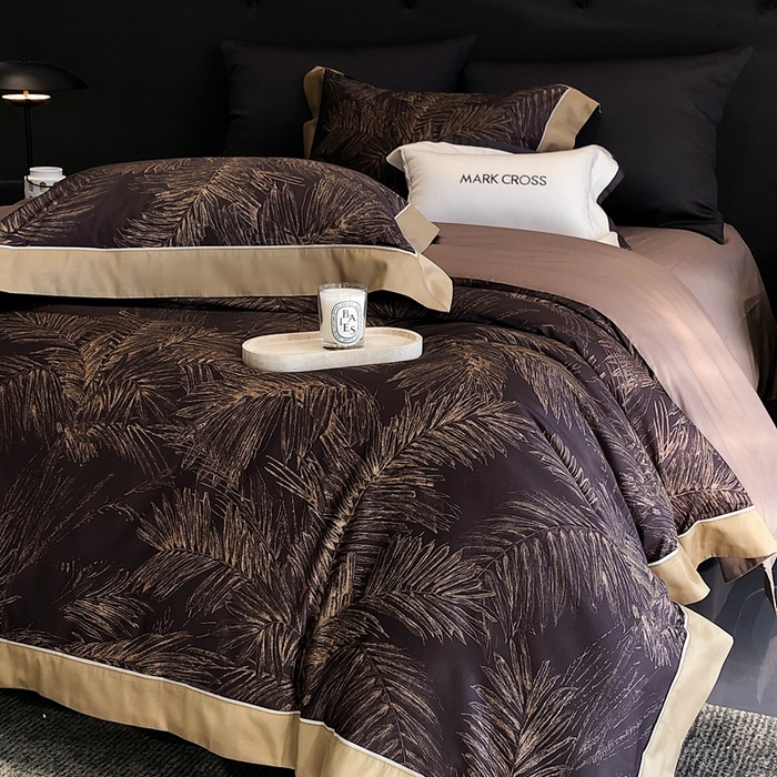 91家纺网 家纺一手货源 找家纺 佳汐蓝2025新款典雅诗意花卉全棉印花四件套券后不低于438/458元 烟火星辰-曜夜黑