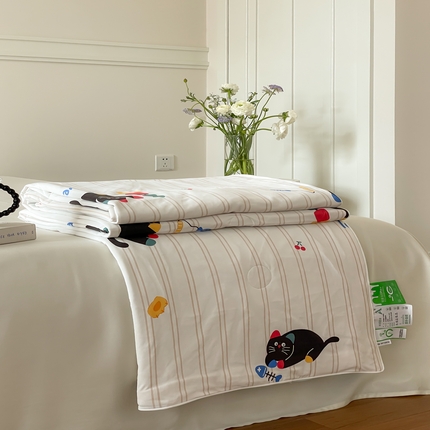 91家纺网 家纺一手货源 找家纺 华超针织 2025新款锦氨凉感夏被夏凉被空调被 喵星人