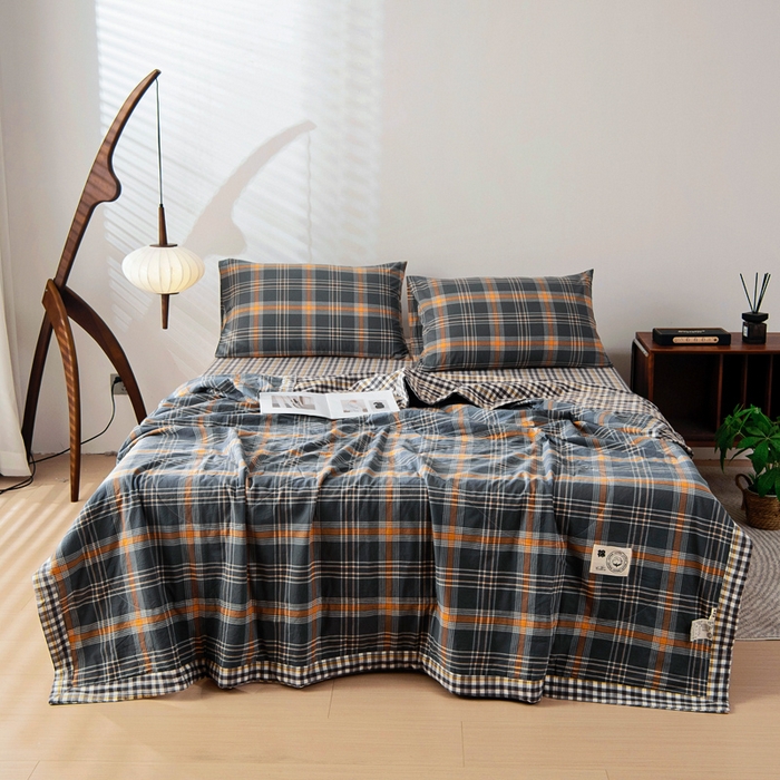 91家纺网 家纺一手货源 找家纺 鑫棉坊 2025新款全棉色织水洗棉A类棉花夏被可机洗空调被四件套床单枕套 伯恩