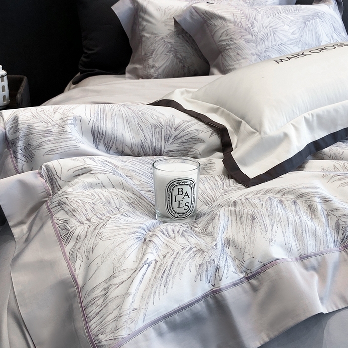 91家纺网 家纺一手货源 找家纺 佳汐蓝2025新款典雅诗意花卉全棉印花四件套券后不低于438/458元 烟火星辰-次元灰