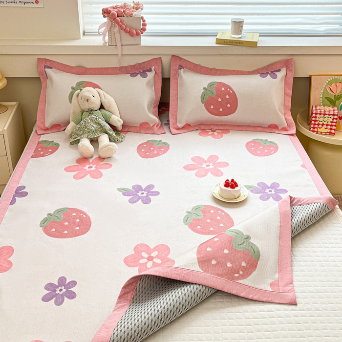 91家纺网 家纺一手货源 找家纺 迪乐妮 2025新款印花真冰藤冰凉席 甜心草莓