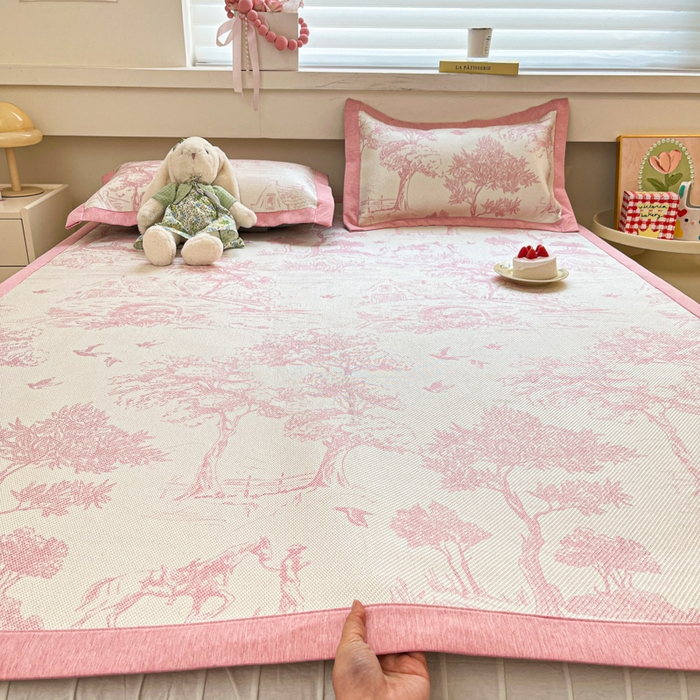 91家纺网 家纺一手货源 找家纺 迪乐妮 2025新款印花真冰藤冰凉席 丛林间