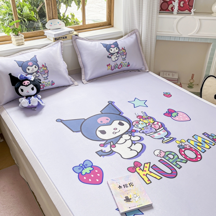 91家纺网 家纺一手货源 找家纺 博雅 2025新款三丽欧A类大版数码印花1200D冰丝凉席凉席席子 开心库洛米