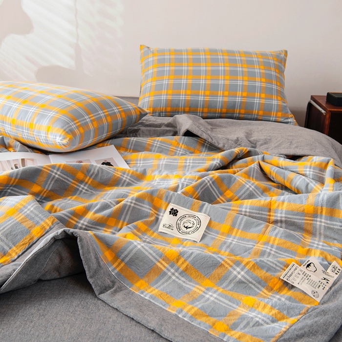 91家纺网 家纺一手货源 找家纺 鑫棉坊 2025新款全棉色织水洗棉A类棉花夏被可机洗空调被四件套床单枕套 博雅