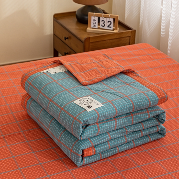 91家纺网 家纺一手货源 找家纺 鑫棉坊 2025新款全棉色织水洗棉A类棉花夏被可机洗空调被四件套床单枕套 百香果