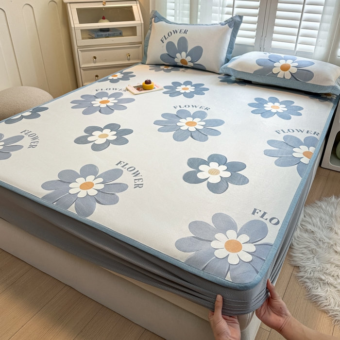 91家纺网 家纺一手货源 找家纺 迪乐妮 2025新款真冰藤印花床笠款凉席 花语