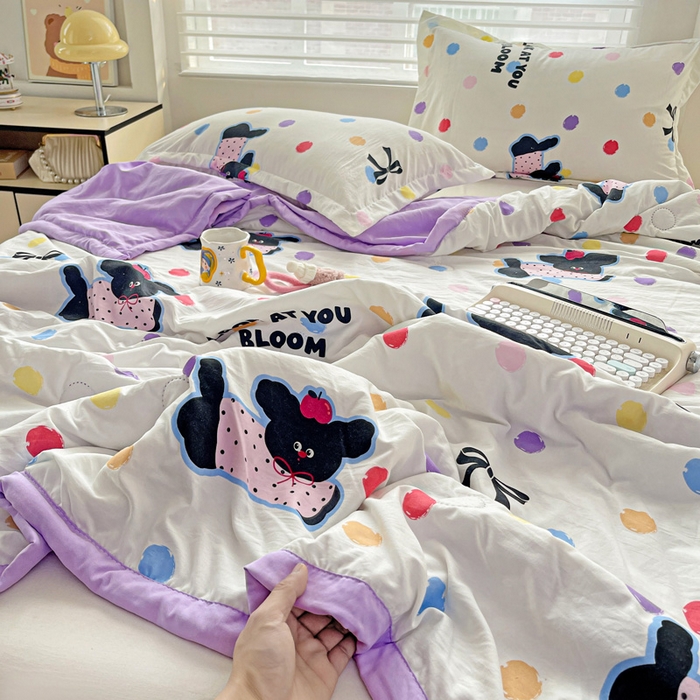 91家纺网 家纺一手货源 找家纺 富艺隆 2025新款水洗棉双层纱夏被 波点小狗