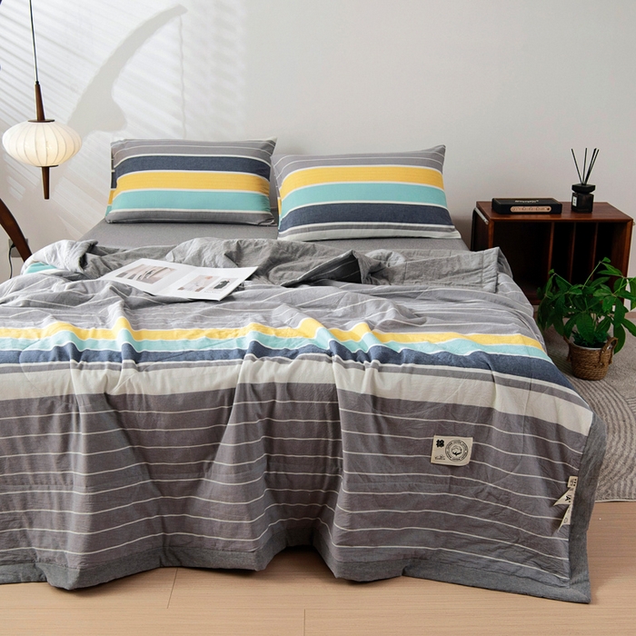 91家纺网 家纺一手货源 找家纺 鑫棉坊 2025新款全棉色织水洗棉A类棉花夏被可机洗空调被四件套床单枕套 洛克