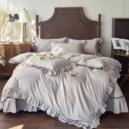 乐朵家居 2025新款天丝缎刺绣床盖四件套 星空灰