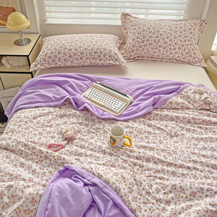 91家纺网 家纺一手货源 找家纺 富艺隆 2025新款水洗棉双层纱夏被 久期诗华紫