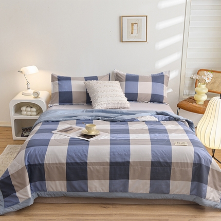 91家纺网 家纺一手货源 找家纺 （总）小鱼儿家纺 2025新款A类母婴级高克重色织水洗棉100%新疆棉花被夏被空调被夏凉被纯手工包边被子被芯可机洗