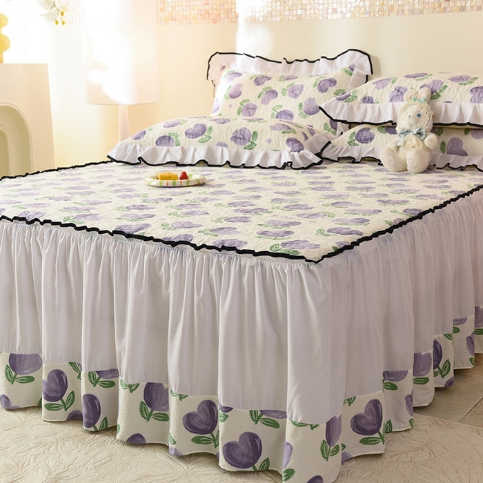 91家纺网 家纺一手货源 找家纺 金盛皇朝 2025新款加厚亲肤床裙夹棉单件三件套四件套南岛小镇