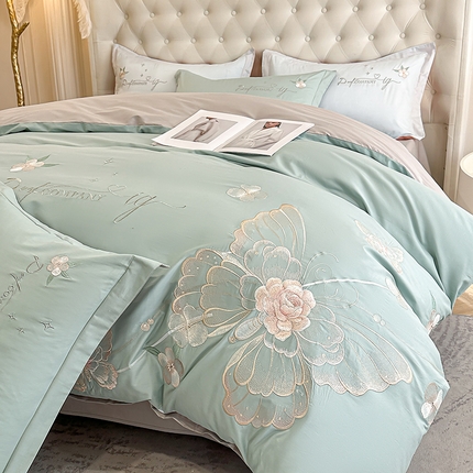 91家纺网 家纺一手货源 找家纺 （总）合欢（原天一阁） 2025新款纯棉全棉长绒棉刺绣绣花高端礼盒装四件套-海棠