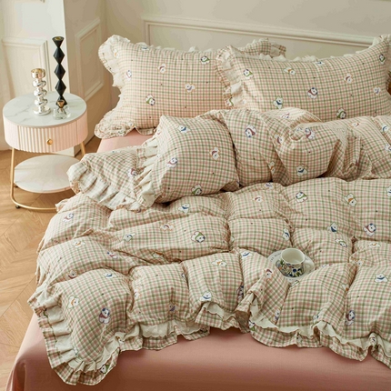 91家纺网 家纺一手货源 找家纺 （总）2025新款全棉纯棉A类双层纱双层蕾丝花边四件套