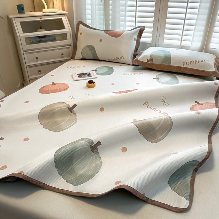 91家纺网 家纺一手货源 找家纺 迪乐妮 2025新款真冰藤印花床笠款凉席 南瓜