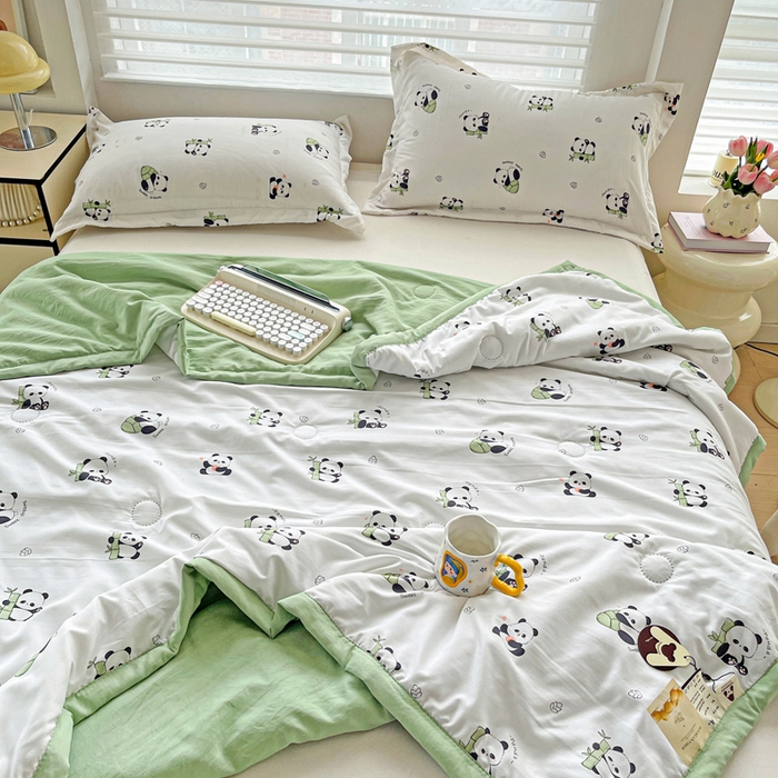 91家纺网 家纺一手货源 找家纺 富艺隆 2025新款水洗棉双层纱夏被 小熊猫