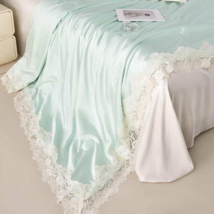 91家纺网 家纺一手货源 找家纺 朴罗 （ 原岚图）  2025新款轻奢法式天丝夏凉被 （含蚕丝） 蓝色