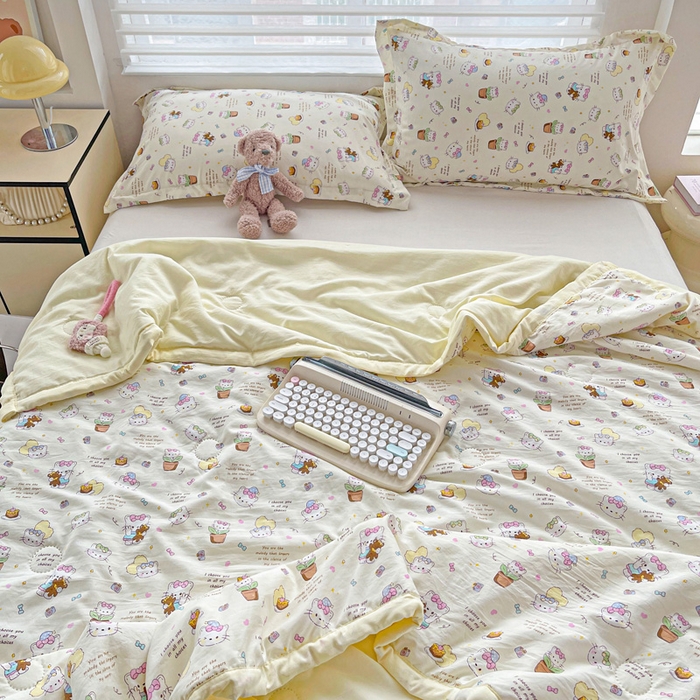 91家纺网 家纺一手货源 找家纺 富艺隆 2025新款水洗棉双层纱夏被 小豆喵