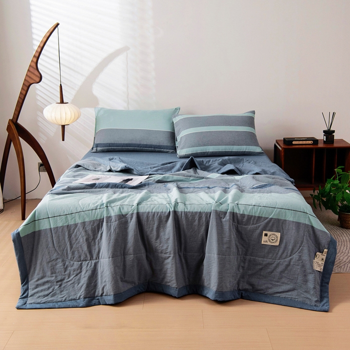 91家纺网 家纺一手货源 找家纺 鑫棉坊 2025新款全棉色织水洗棉A类棉花夏被可机洗空调被四件套床单枕套 曼达拉