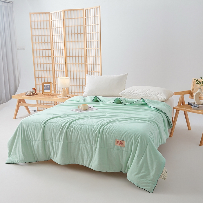 91家纺网 家纺一手货源 找家纺 熙宴家纺 2025新款纯色水洗棉新疆棉花夏被 水绿