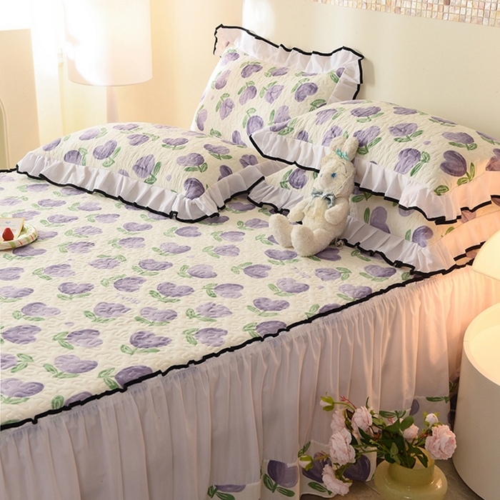 91家纺网 家纺一手货源 找家纺 金盛皇朝 2025新款加厚亲肤床裙夹棉单件三件套四件套南岛小镇