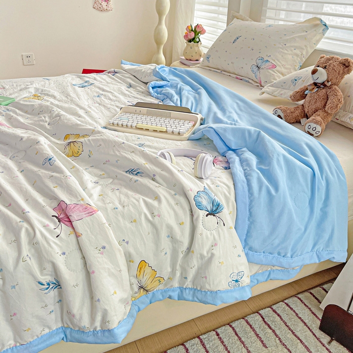 91家纺网 家纺一手货源 找家纺 富艺隆 2025新款水洗棉双层纱夏被 蝴蝶物语