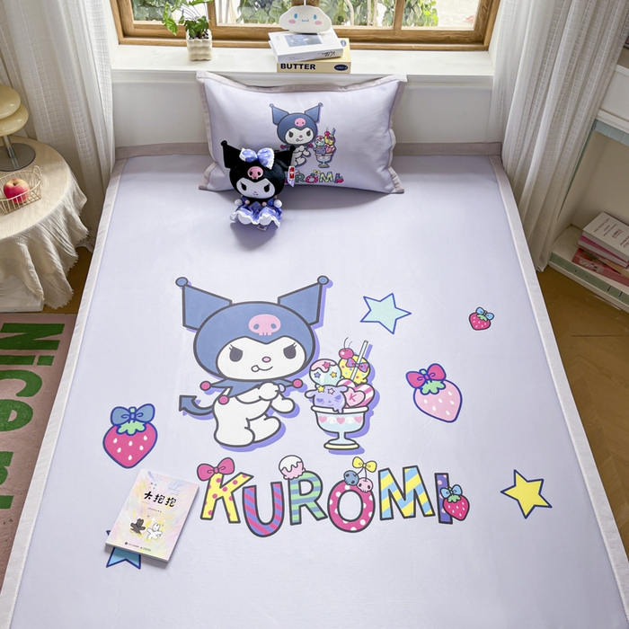 91家纺网 家纺一手货源 找家纺 博雅 2025新款三丽欧A类大版数码印花1200D冰丝凉席凉席席子 开心库洛米