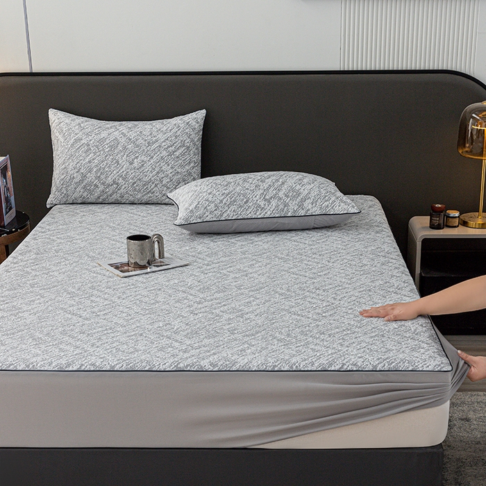 91家纺网 家纺一手货源 找家纺 锦罗绣 2025春夏新款PE中分子凉感提花软凉席席子 流金岁月-灰 床笠款