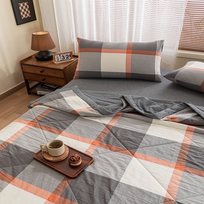 91家纺网 家纺一手货源 找家纺 鑫棉坊 2025新款全棉色织水洗棉A类棉花夏被可机洗空调被四件套床单枕套 柏林灰